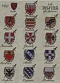 Names and coats of arms of the Italian knights who participated in the challenge of Barletta on 13 February 1503.