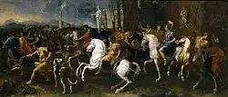 Nicolas Poussin, 1634-1639, La Chasse de Méléagre et Atalante (Le Départ pour la chasse), 160 x 360&nbsp;cm, Museo del Prado, Madrid