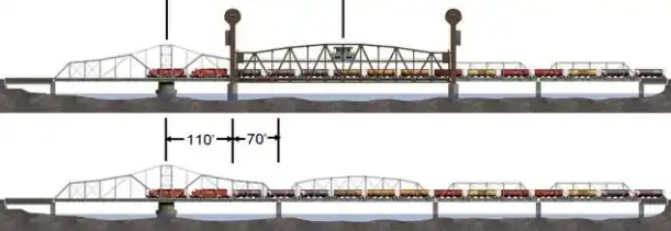 New 300' lift span with two new piers added