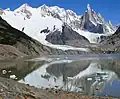 Cerro Ñato (left), Cerro Adela (center), and Cerro Torre (right) from Laguna Torre