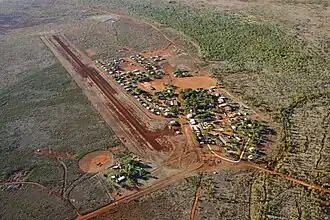 Aerial view of Lajamanu and its airstrip