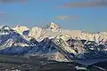 Mount Aylmer (centered), Lake Minnewanka (lower right)]]