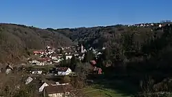 View of Lambach and its hamlet Glasenberg on the hilltop
