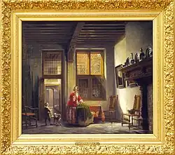 Interior with a woman and child near a stairway, collection Teylers Museum