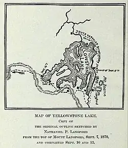 Original Map of Yellowstone Lake showing the first Mount Doane[5]