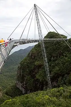 The tilted pylon supporting the bridge
