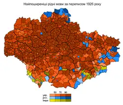 The most common native language in raions and cities of the Ukrainian SSR.