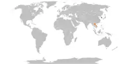 Map indicating locations of South Korea and Laos