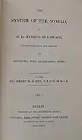 Title page to Volume 1 of Pierre-Simon Laplace's "System of the World" (1830), translated and with commentary by Harte