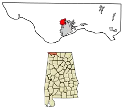 Location of Underwood-Petersville in Lauderdale County, Alabama.