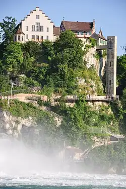 Laufen Castle with walkways and lift tower, 2010