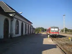 Railway station with German train