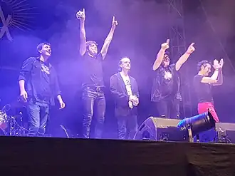 Lax'n'Busto in concert (Valls, Catalonia) (25 June 2016): from left to right: Jesús Rovira, Salva Racero, Cristian Montenegro, Pemi Rovirosa and Jaume Piñol