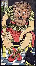Puss in Boots before the ogre (illustrated by Walter Crane).