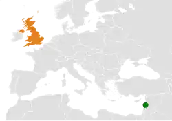 Map indicating locations of Lebanon and United Kingdom