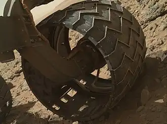 Grousers on the wheel of the mars rover Curiosity