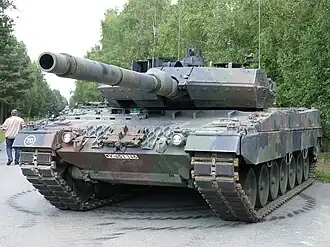 A Leopard 2 A7, a type of tank used in the Sachiel attack sequence