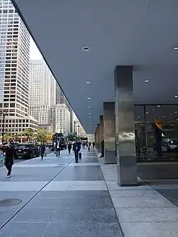 View along Park Avenue, showing the columns supporting Lever House
