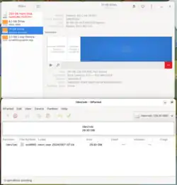 GParted and gnome-disks showing disk b