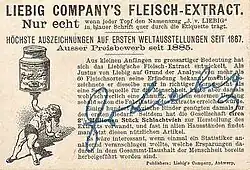 Back of a German Liebig Extract of Meat Trade Card from 1885