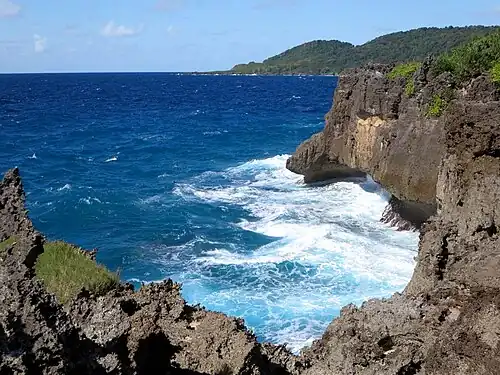 Limestone cliffs along the 73 km coastline