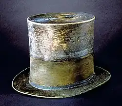 Top hat worn by Abraham Lincoln to Ford's Theatre on the night of his assassination, 1865