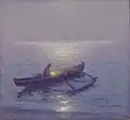 Night Fisherman, oil on board painting by Lionel Walden