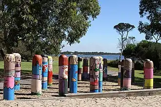 Painted figures in the Lions Park on Lake Rd beside Lake Victoria