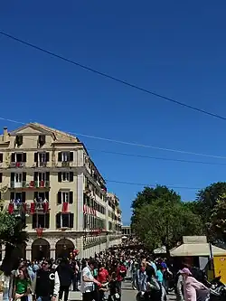 View of the Liston buildings with the traditional red cloth on Holy Saturday