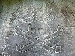 17th century tombstone in the mausoleum of John Livingstone, "an apothecary in Edinburgh", who fell victim to the 1645 plague