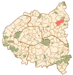 Location (in red) within Paris inner suburbs