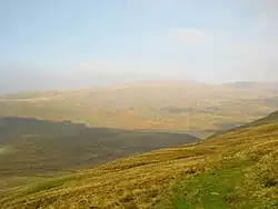 Looking down on Llyn Bodlyn and Afon Ysgethin from the historic track