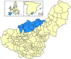 Location of Los Montes in the province of Granada, Andalusia, Spain