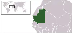 Location map for Mauritania, within Africa.