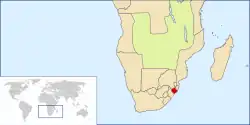Location of the Zulu Kingdom, c. 1890 (red) (borders in flux)