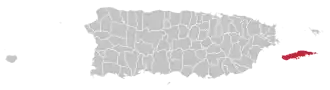 Map of Puerto Rico highlighting Vieques (red)