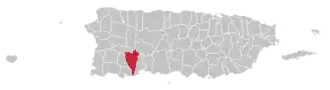 Map of Puerto Rico highlighting Yauco Municipality