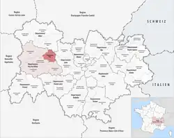 Location within the region Auvergne-Rhône-Alpes