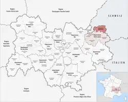 Location within the region Auvergne-Rhône-Alpes