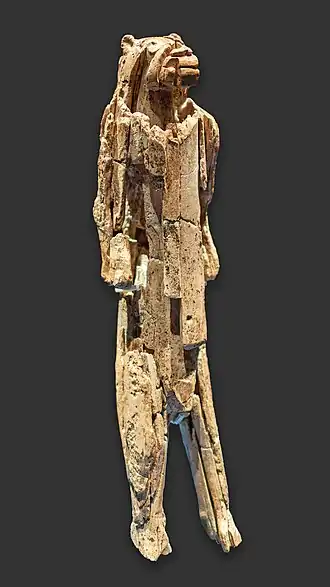 Löwenmensch figurine, from Hohlenstein-Stadel, Germany, now in Ulmer Museum, Ulm, Germany, possibly the oldest undisputed statuette. Aurignacian era, 40,000 BC – 35,000 BC