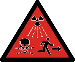 2007 ISO radioactivity hazard symbol intended for IAEA Category 1, 2 and 3 sources defined as dangerous sources capable of death or serious injury[62]