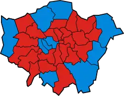 A coloured map of the boroughs of London