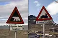 (1) Polar bears (2) Snowmobiles