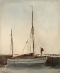 Harbour with two small sailing ships, 1883