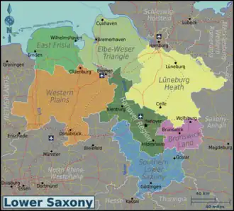 Map of the State of Lower Saxony of which the K. of Hannover comprises almost 85%.