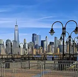 View of Lower Manhattan from the park's waterfront near the old ferry docks in 2024