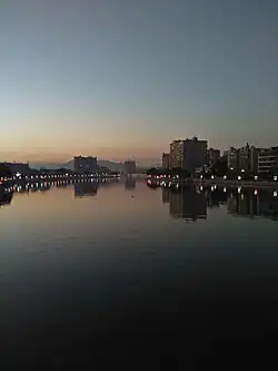 Longmen Town at night, with Zengjiang River passing through