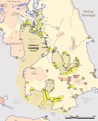 Location of the Lusong area, under the sphere of influence of Maynila (colored yellow) by 1570.