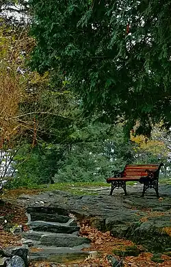 One of the benches on the grounds