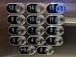 Panel on an elevator showing the floor buttons with Braille markings